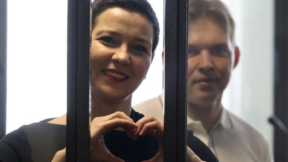 A court hearing on the criminal case against Maria Kolesnikova and Maxim Znak is being held in Minsk, Belarus, 4 August 2021