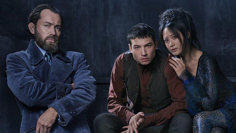 Jude Law as young Albus Dumbledore, Ezra Miller as Credence and Claudia Kim as Nagini