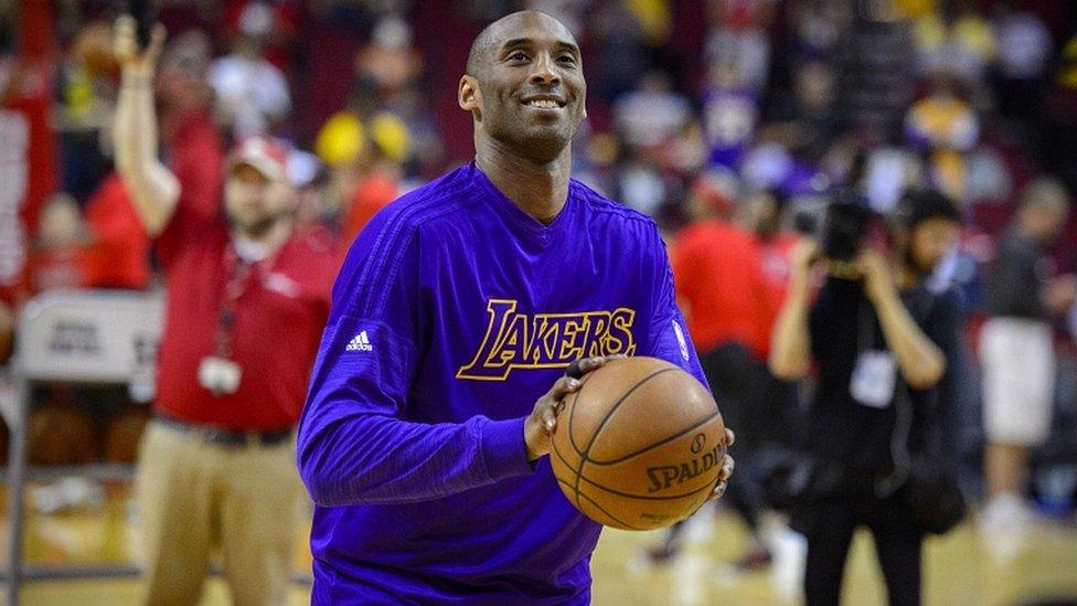 Apr 10, 2016; Houston, TX, USA; Los Angeles Lakers forward Kobe Bryant warms up before a game