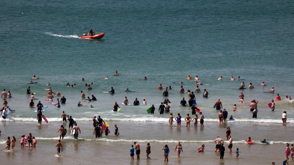 Hot weather in Perranporth, Cornwall