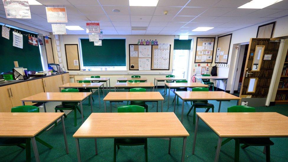 Desks in a classroom