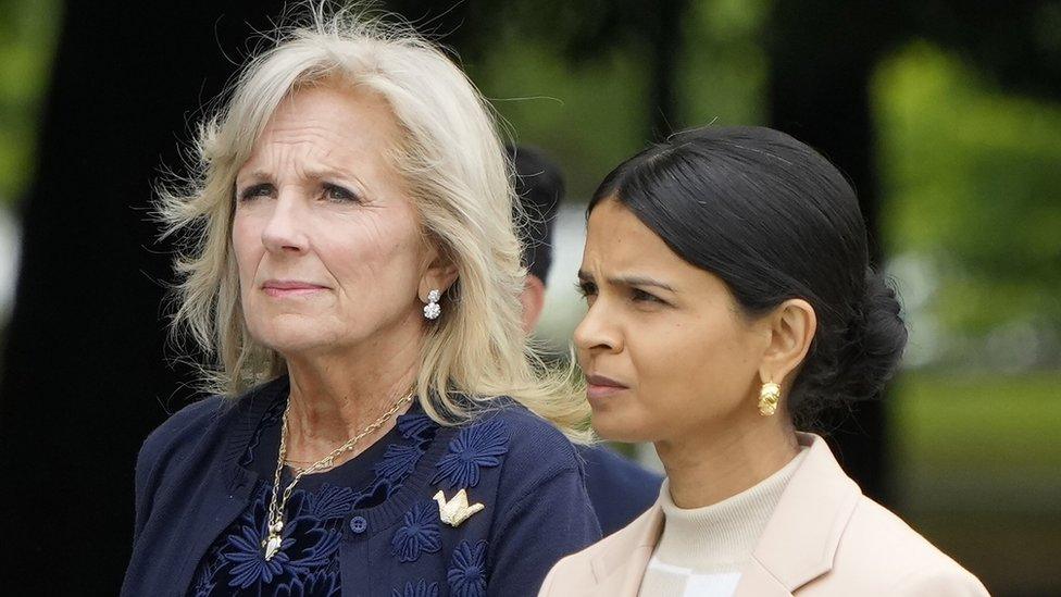 US First Lady Jill Biden and wife of British Prime Minister Rishi Sunak, Akshata Murty.