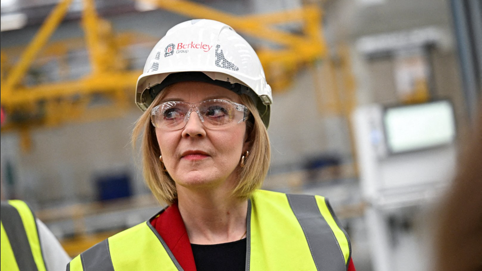 Liz Truss visits a factory