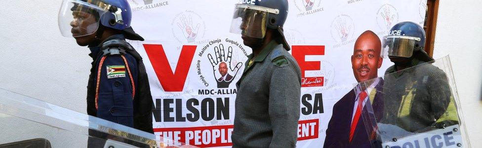 Riot police at the MDC Alliance press conference in Harare, Zimbabwe