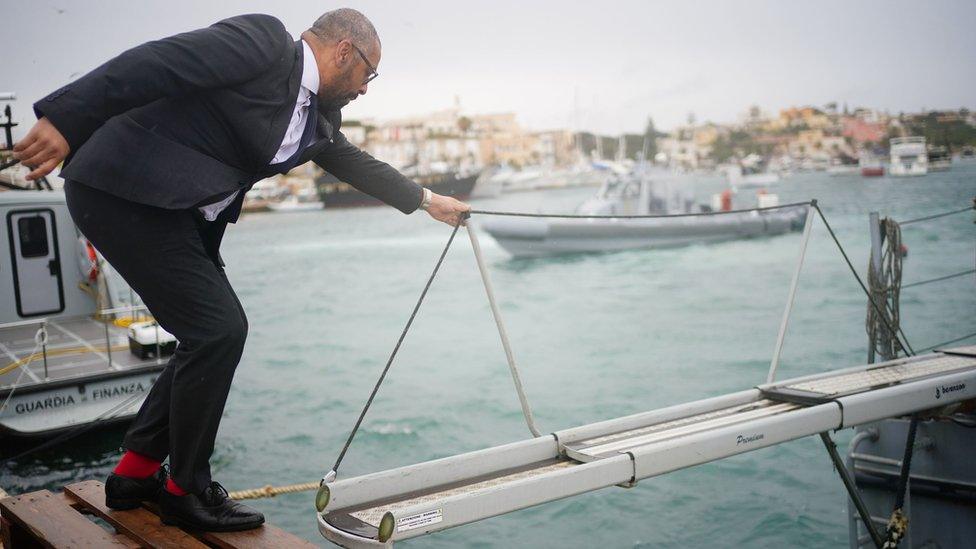 James Cleverly on a boat