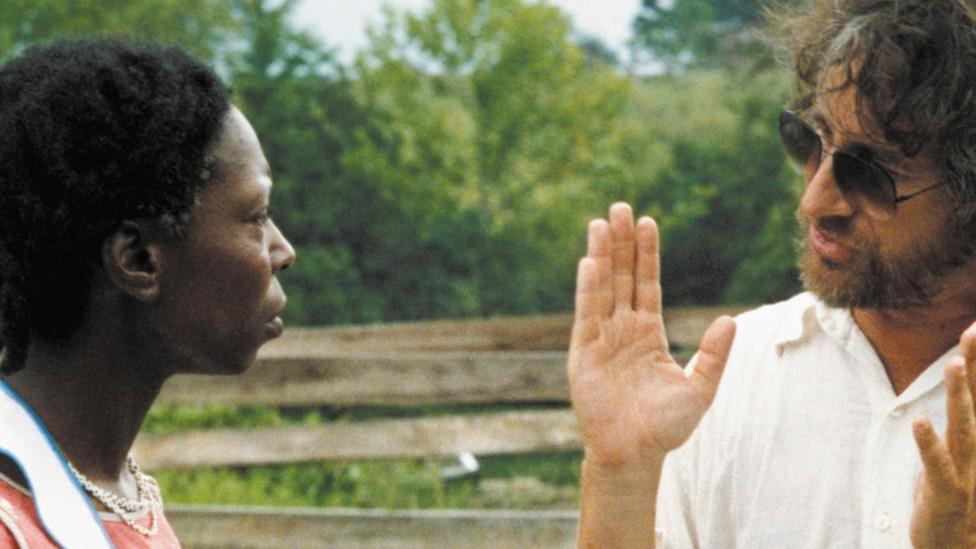 Steven Spielberg and Whoopi Goldberg on the set of The Color Purple