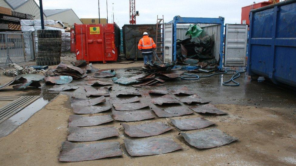 Copper plates laid out from ship