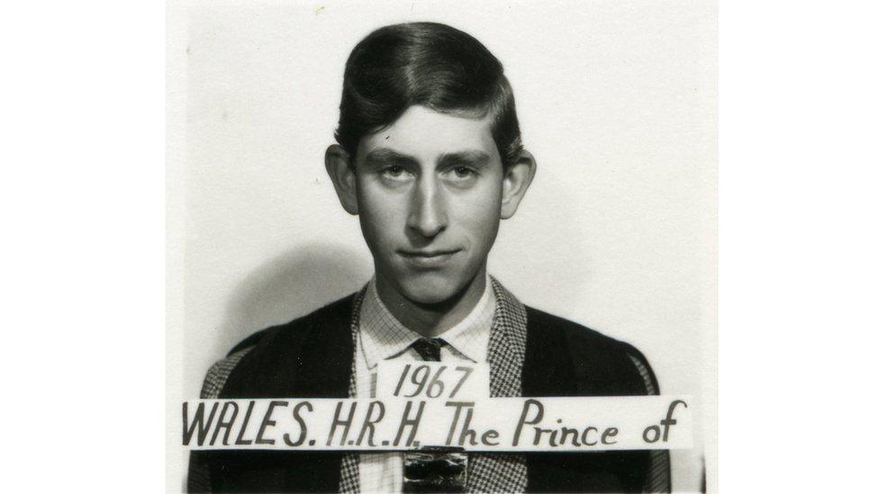 The postage-stamp sized portrait shows Charles in Trinity College's 17th century Wren Library