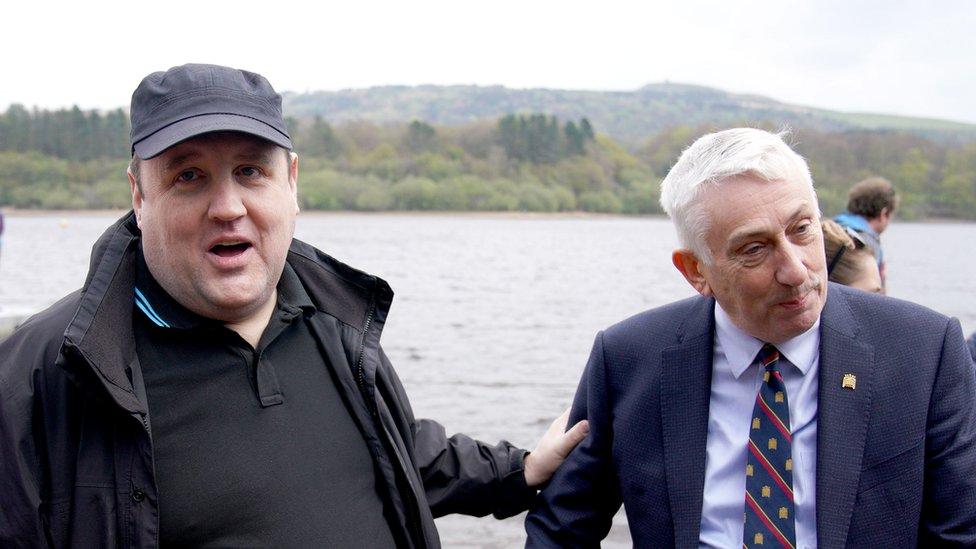 Comedian Peter Kay (left) and Speaker of the House of Commons Sir Lindsay Hoyle