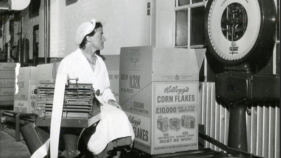 Woman working at the Kellogg's factory at Trafford Park