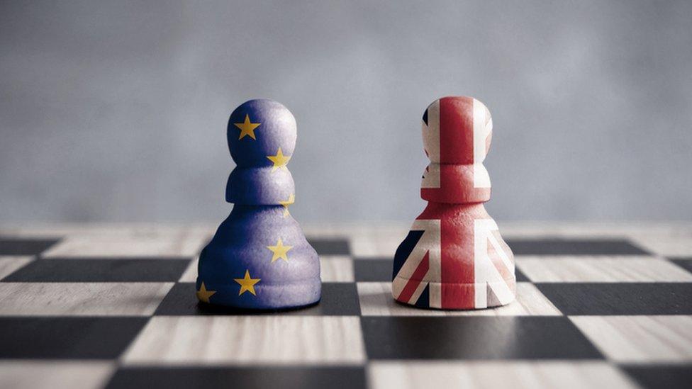 Brexit pawns on chessboard