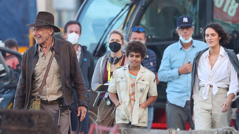 Harrison Ford, Phoebe Waller-Bridge and others on the set of the latest Indiana Jones movie