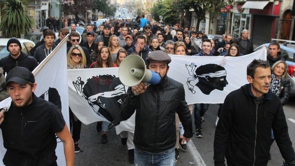 Protesters march in Ajaccio. Photo: 27 December 2015