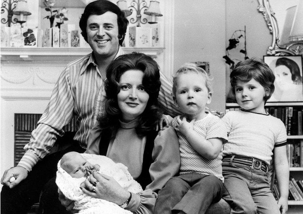 Sir Terry Wogan and his wife Helen with their baby daughter Katherine, at three weeks old, and their sons Alan, 5 (right), and Mark, 2, in 1972