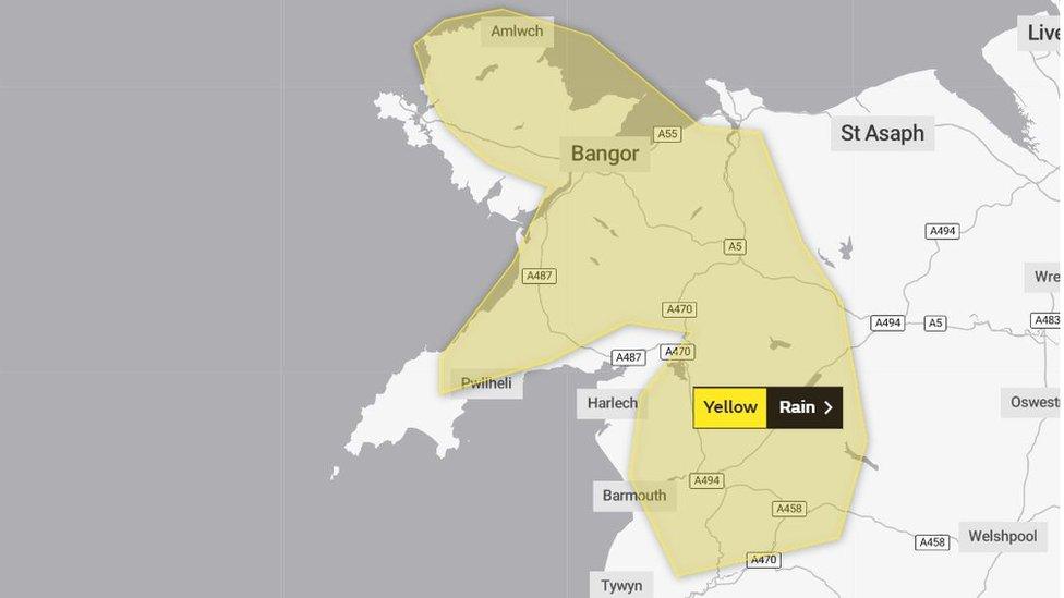 map showing weather warning for parts of Wales