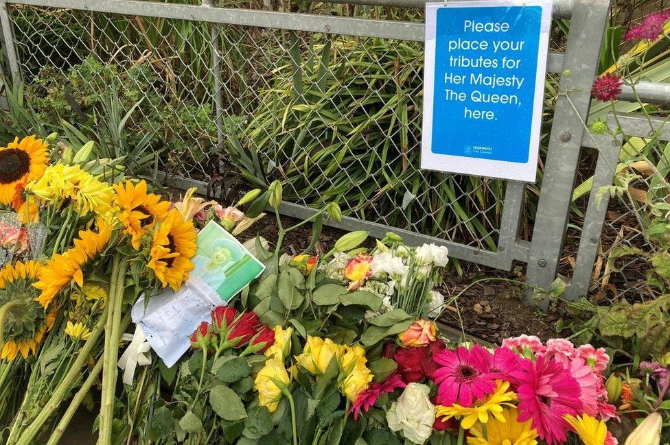 Floral tributes outside City Hall in Norwich