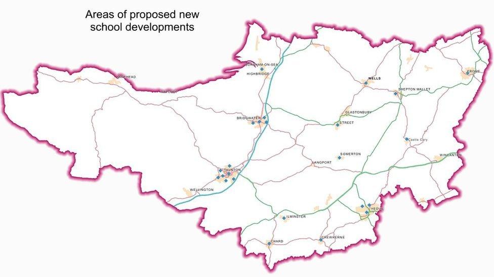 Map of proposed new school locations