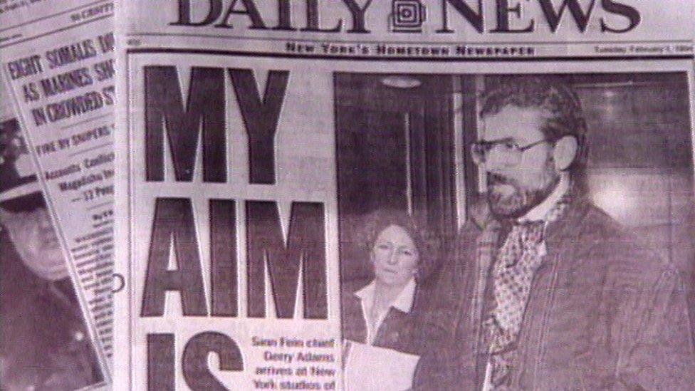 Gerry Adams on the front pages of New York newspapers in 1994