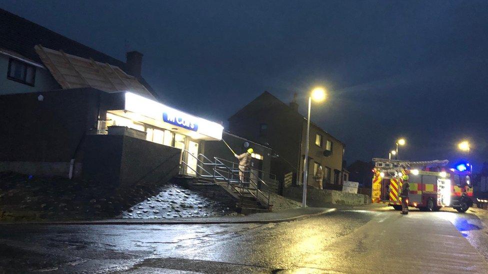 Roof blown off shop in Thurso