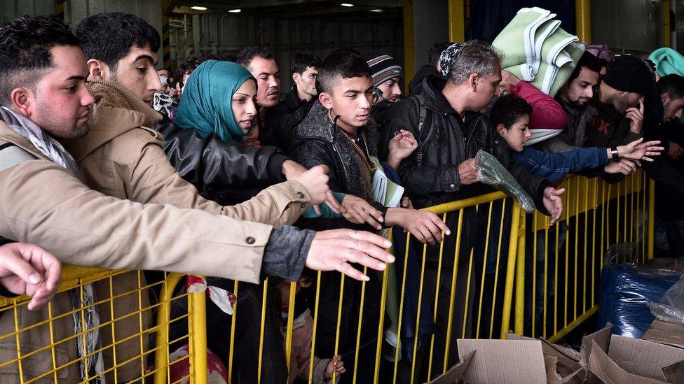 Irregular migrants on a Greek ferry in the port of Piraeus, 10 December