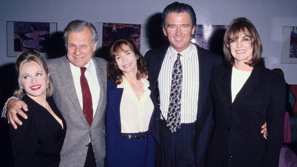 "Dallas" cast members Charlene Tilton, Ken Kercheval, Mary Crosby, Patrick Duffy and Linda Gray