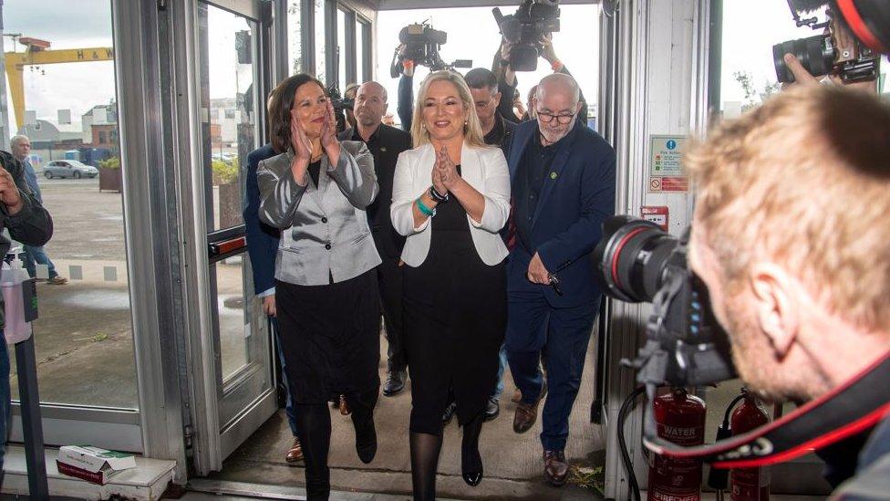 Sinn Féin's Mary Lou McDonald and Michelle O'Neill