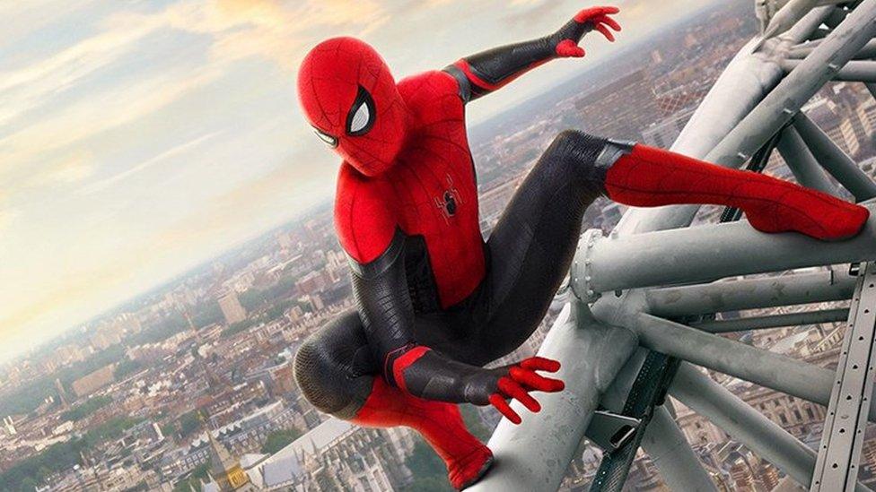 Spider-Man Far from 鶹Լ poster featuring Spider-Man on a building