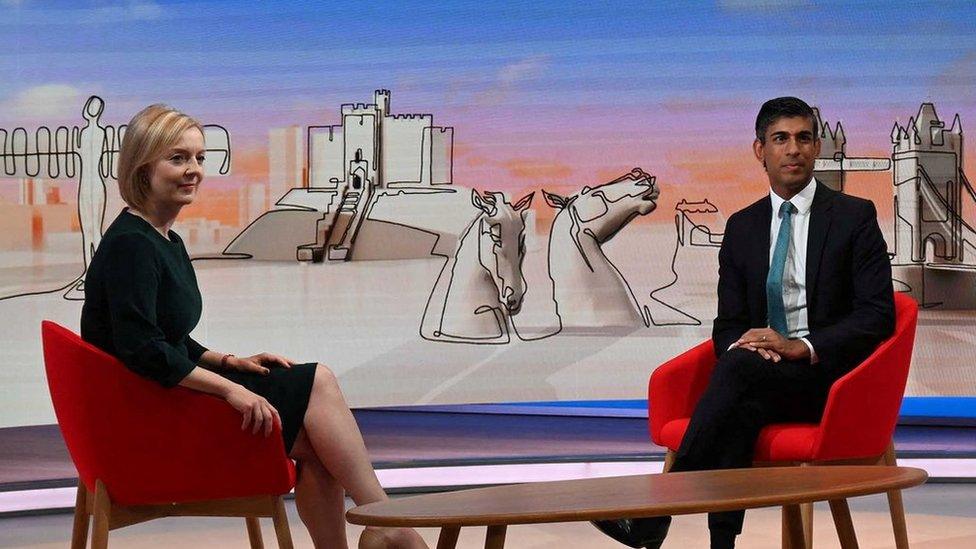 Liz Truss and Rishi Sunak on Sunday with Laura Kuenssberg