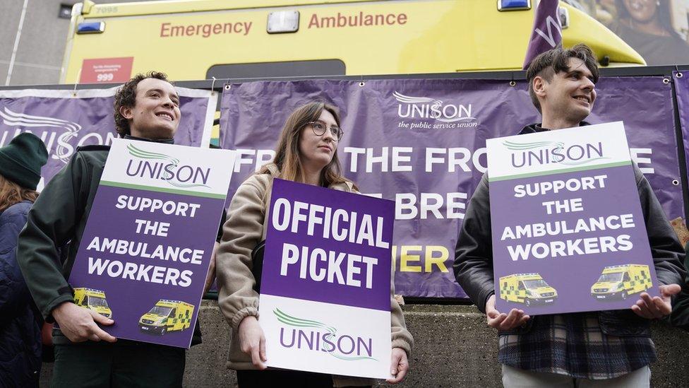 Ambulance workers on a picket line