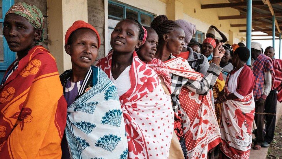 Women in line at a school in Kilgoris