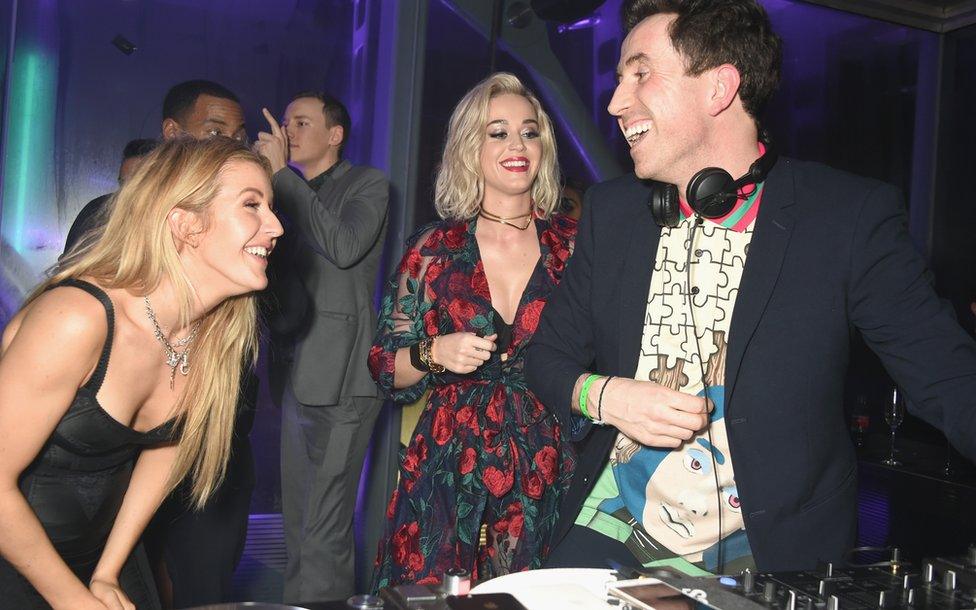 Ellie Goulding, Katy Perry and Nick Grimshaw