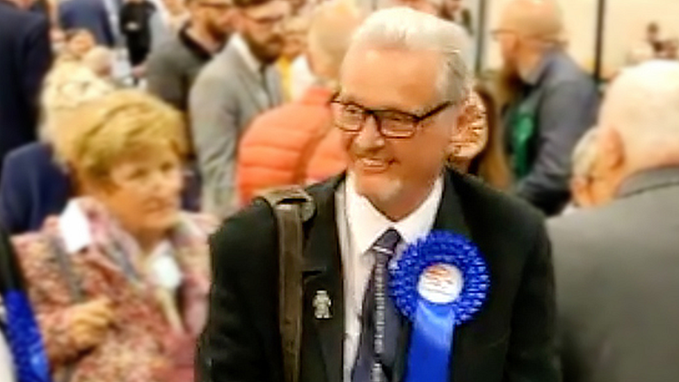 Marco Lorenzini at the local elections in Harlow celebrating winning the Bush Fair seat