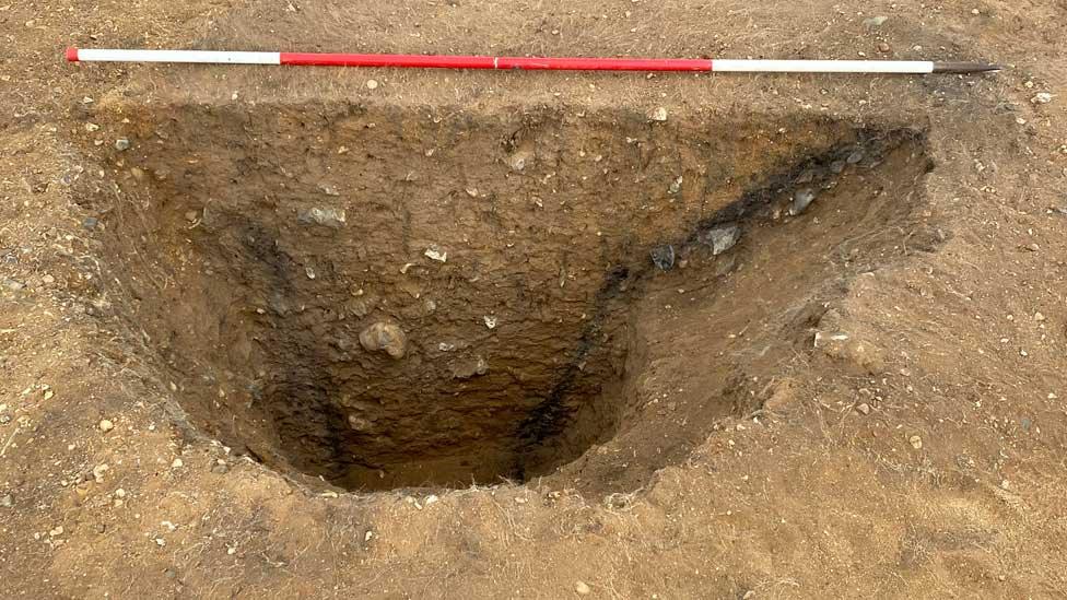 Neolithic post hole during excavation