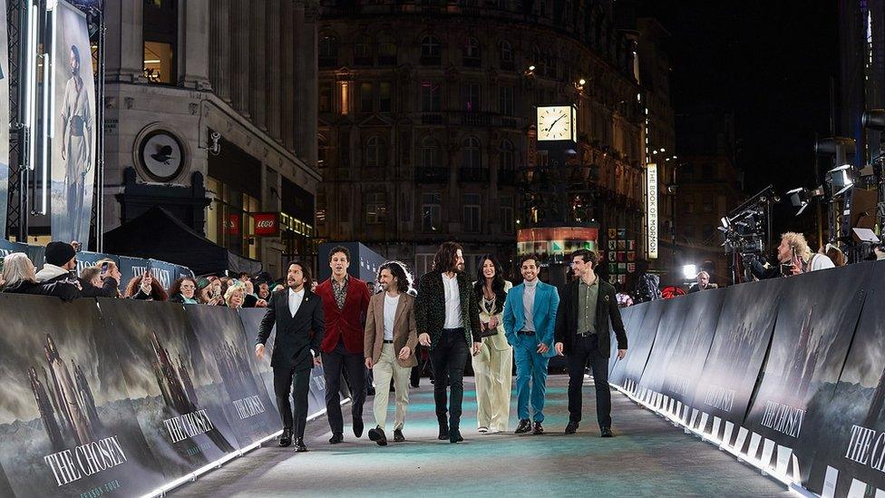 The Chosen cast on the grey carpet at Leiecester Square season 4 premiere