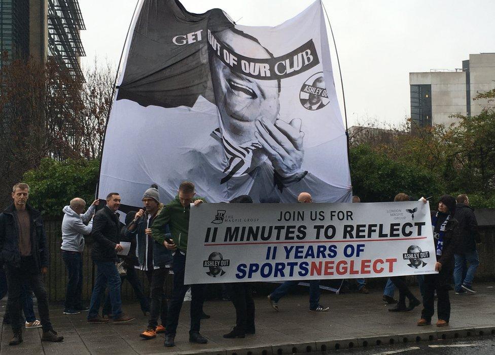 Newcastle United fans protesting outside St James' Park