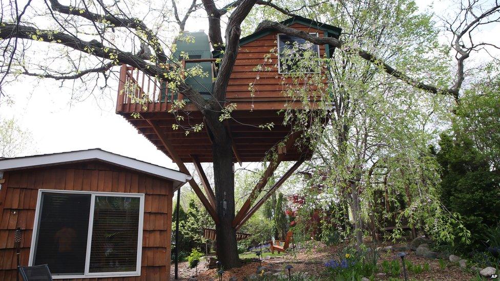 A treehouse available for rent via Airbnb