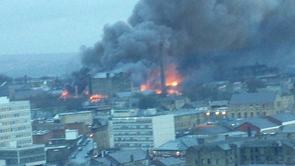 Bradford fire from top of the Richmond Building at Bradford University.