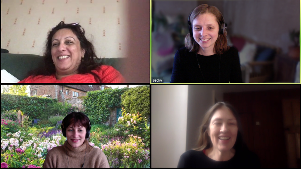 Zoom meeting involving four women