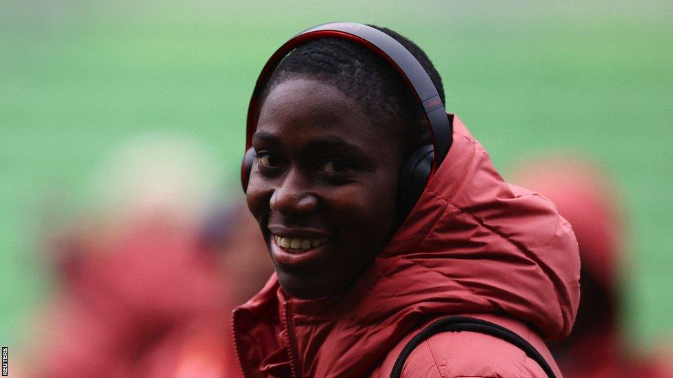 Asisat Oshoala smiles to the camera before a World Cup match in Australia