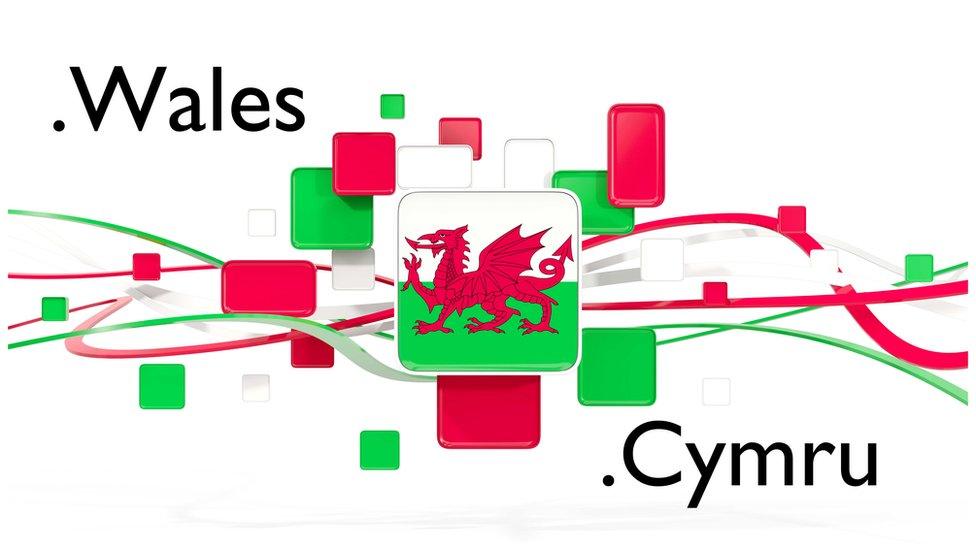 A Welsh dragon logo with the Welsh .wales and .cymru domains