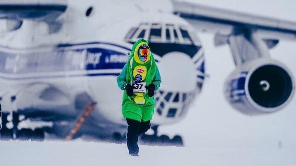 Sally Orange as a frozen pea in Antarctica