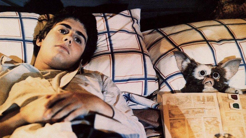 Zach Galligan with Gizmo in Gremlins (1984)