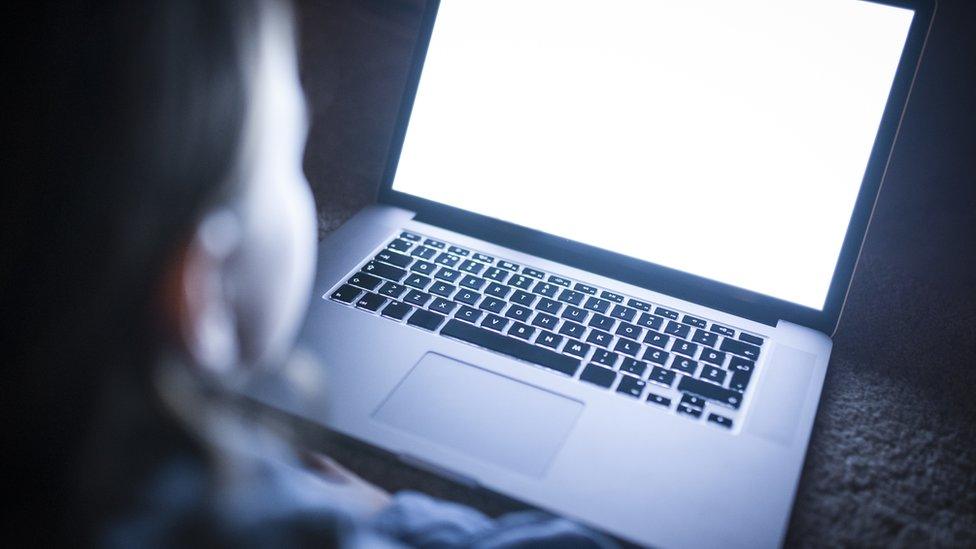 A child looking at a laptop screen