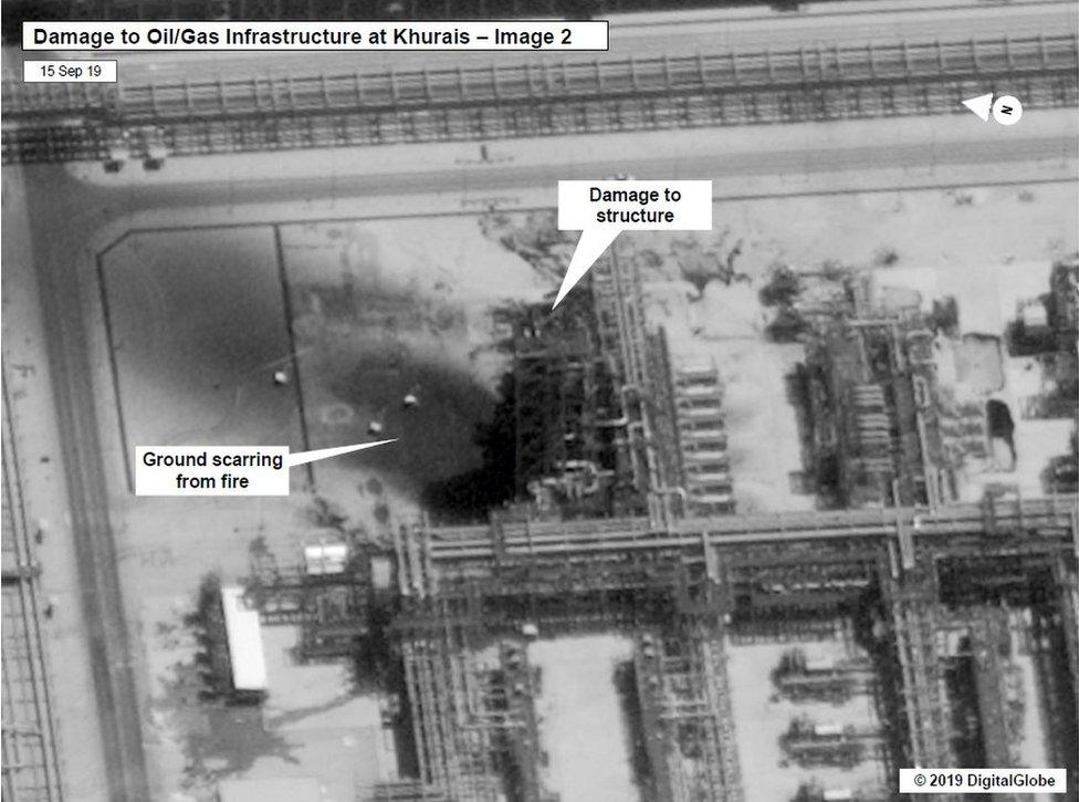 This images appears to show damage at the Khurais oil field