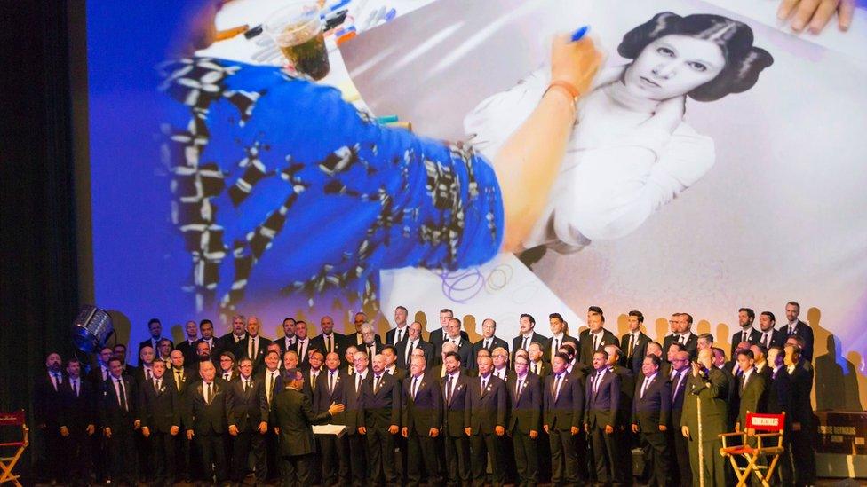 The Gay Men's Chorus of Los Angeles performing at the memorial service for Debbie Reynolds and Carrie Fisher