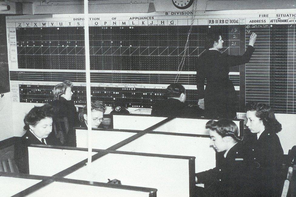 The fire service's control room during the Second World War