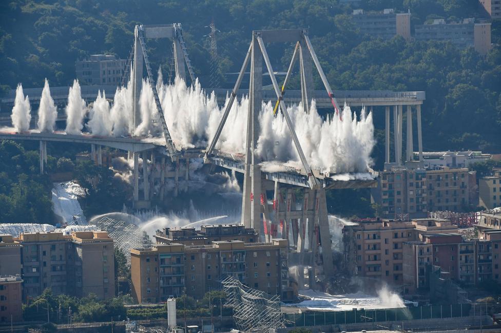 Part of the bridge is dynamited in June 2019