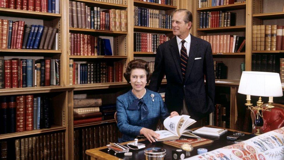 The Queen and Duke of Edinburgh in Balmoral Castle's library in 1976