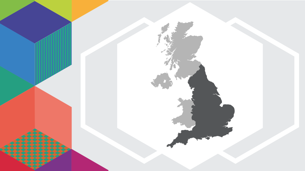 graphic showing the UK with England highlighted surrounded by election hexes