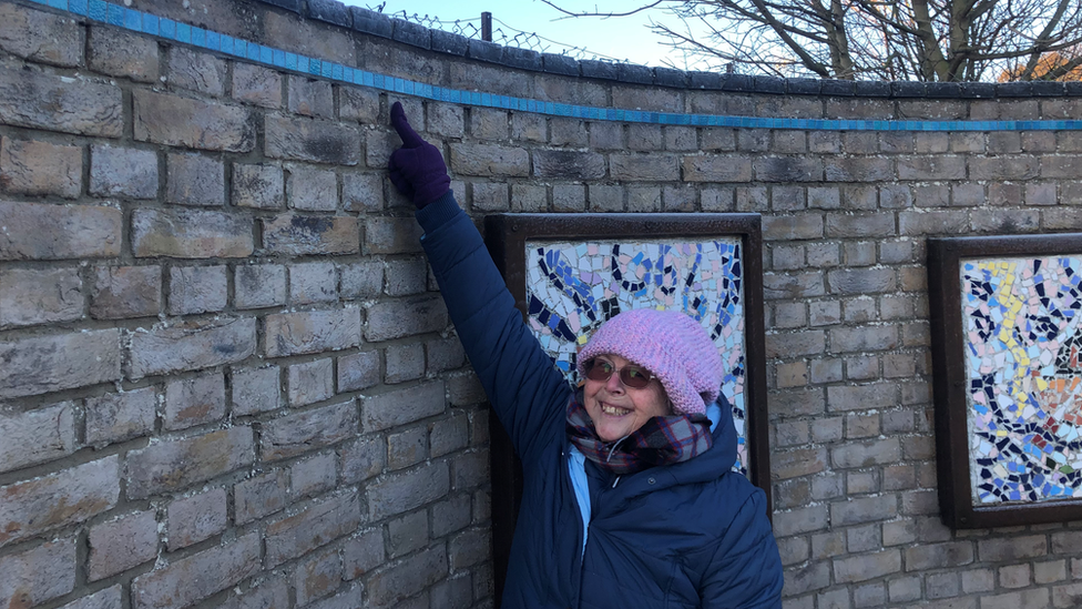 Jean Macpherson at the flood memorial in Felixstowe